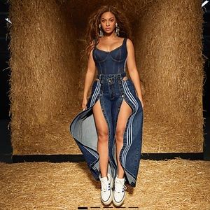 LARGE IVY PARK DENIM WIDE-LEG SNAP PANTS